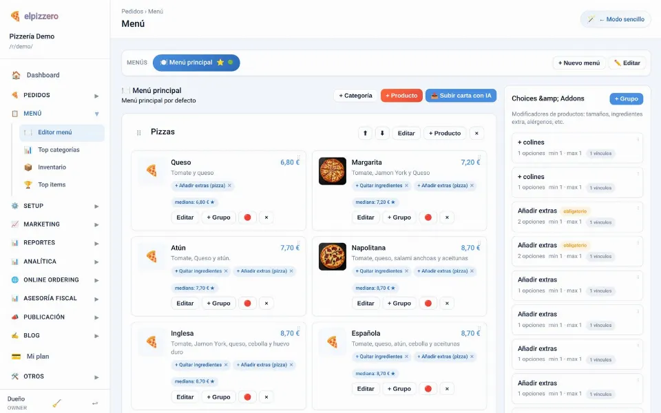 Editor de carta en elpizzero