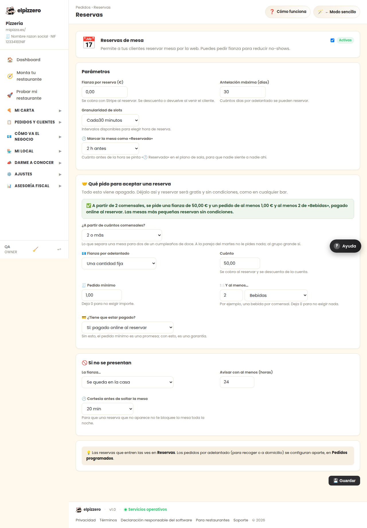Reservas de mesa (configuración)