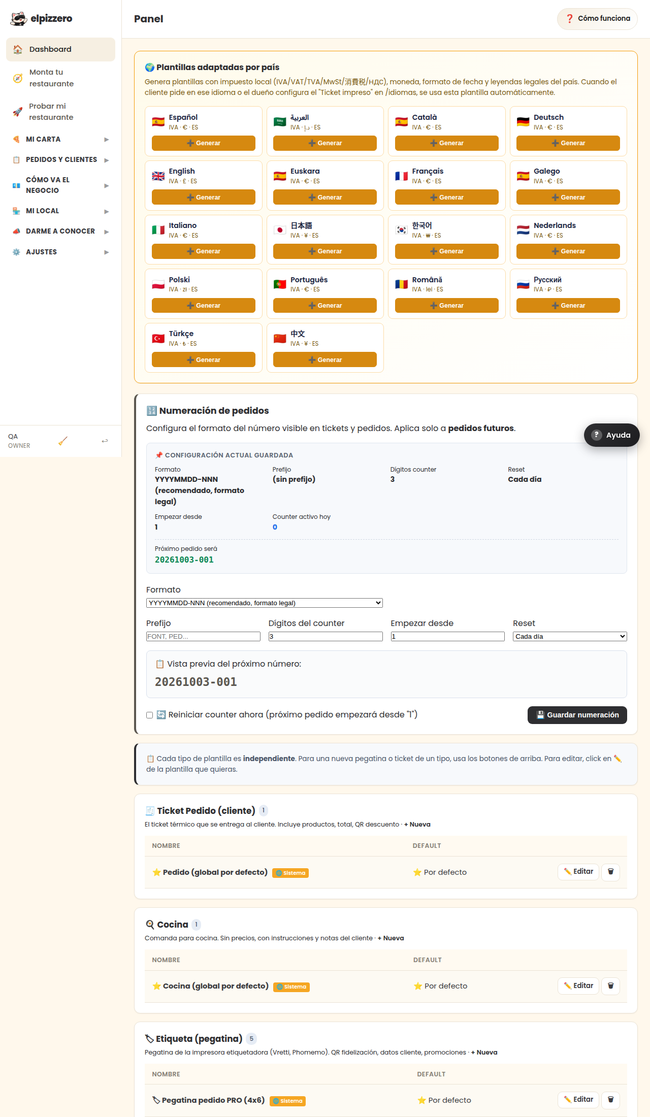 Plantillas de ticket