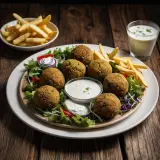 Plato Kebab Falafael con ensalada patatas